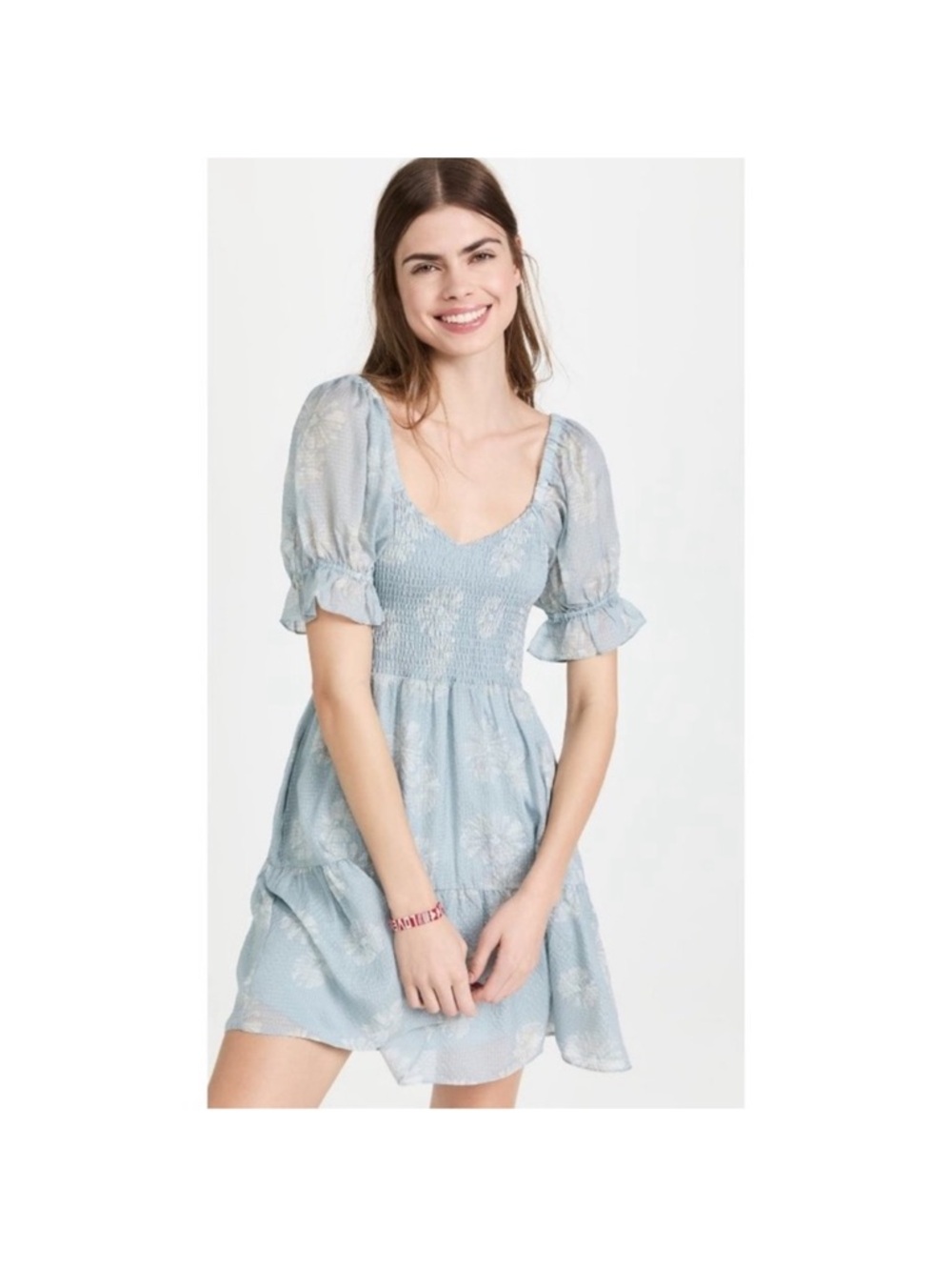 Madewell blue plaid floral lightweight silk ribbed dress cottage core XL